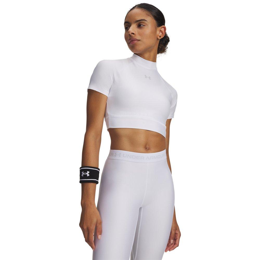 Under Armour Women's HeatGear Crop Mock Short Sleeve Top - White/Grey - WHITE/GREY